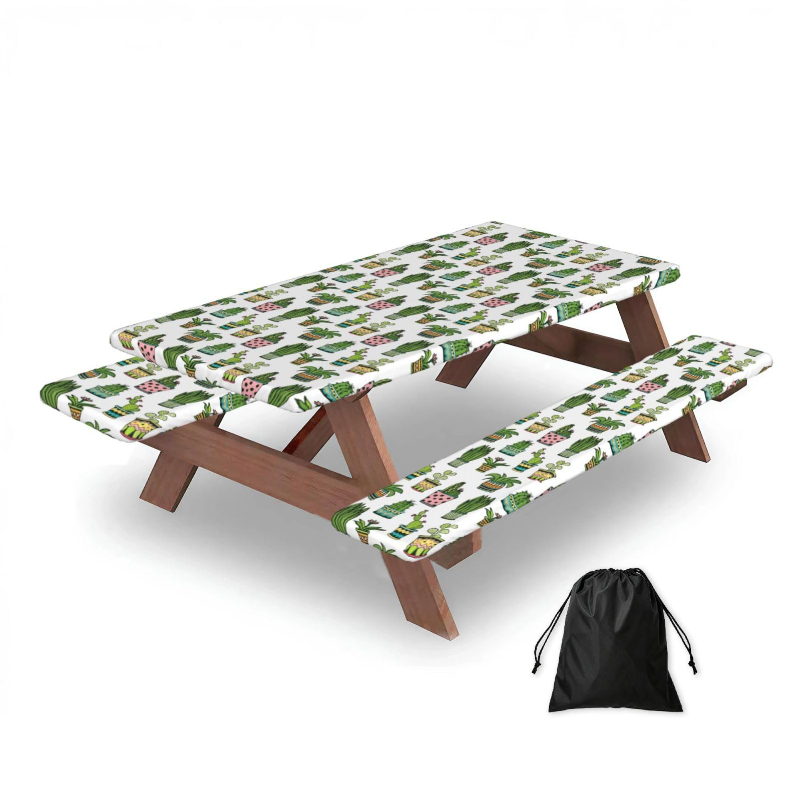 Dopklna As Picture Colorful Pretty Succulent, Picnic Table Cover With Bench Covers -Waterproof Elastic Fitted Tablecloth For Garden Camping Patio 76X152cm