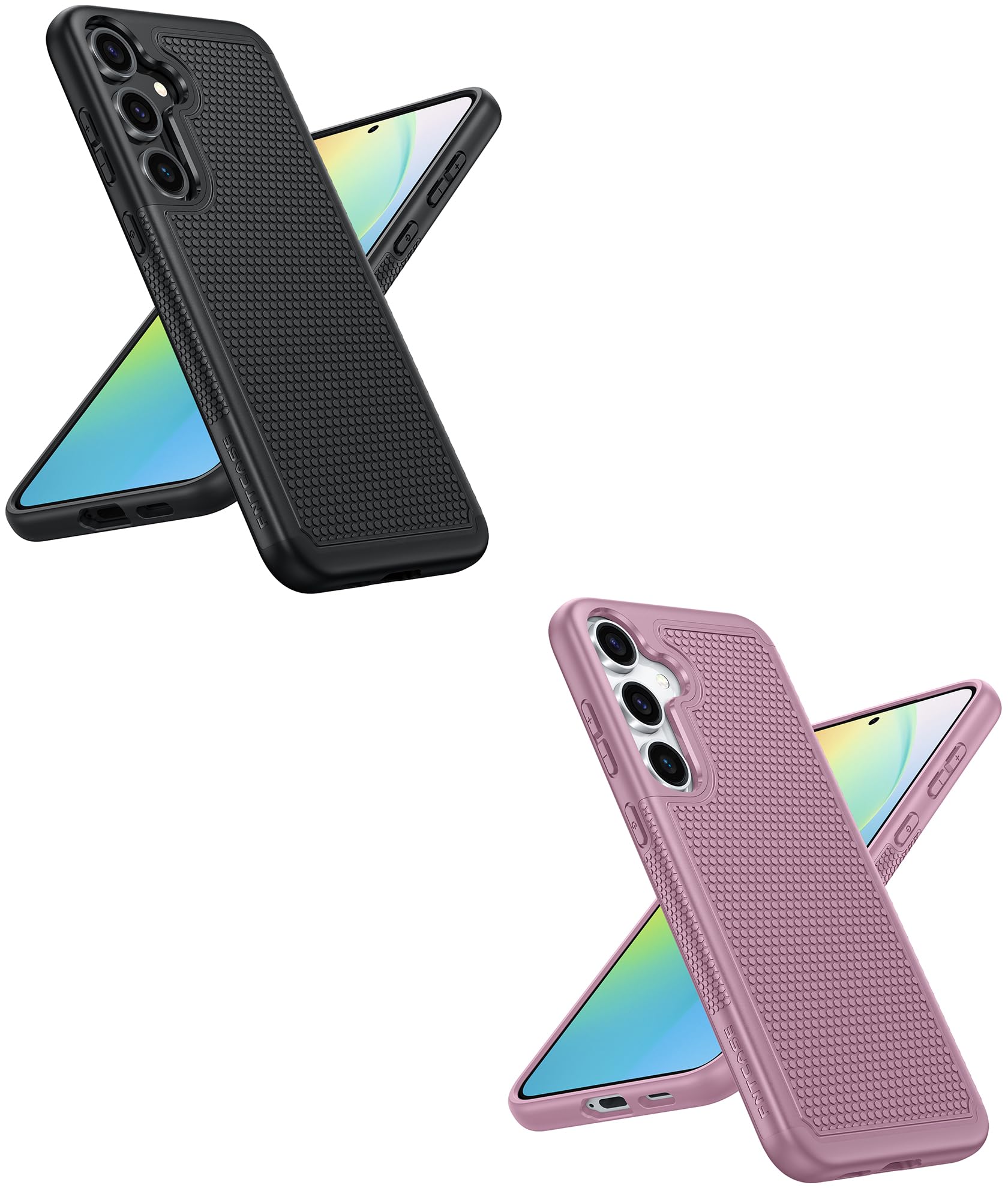 FNTCASE for Samsung Galaxy S24 Case: Dual Layer Heavy Duty Cell Phone Protective Cover Shockproof Rugged with Non-Slip Textured - Military Drop Protection Bumper Tough - 2024, 6.2inch (Black+Pink)