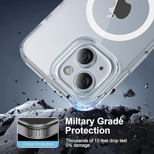 Miniatura 2 de Compatible con MagSafe, resistente a caídas de 10 pies, funda protectora delgada, no amarillenta para iPhone 14 Plus y iPhone 15 Plus (transparente)