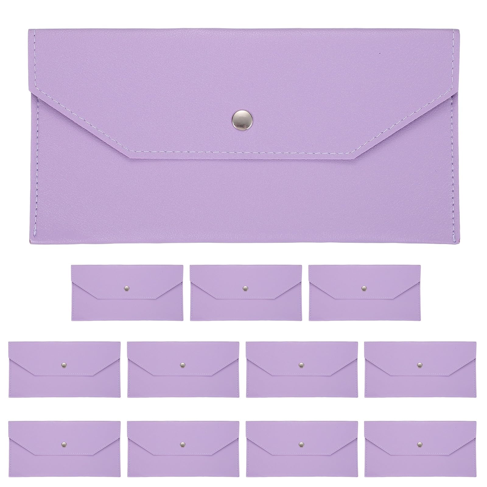 PATIKIL 12Pcs PU Leather Envelope Wallet Card, Reusable Money Pouch Small Leather Organizer Pouch for Women Men Travel,Purple