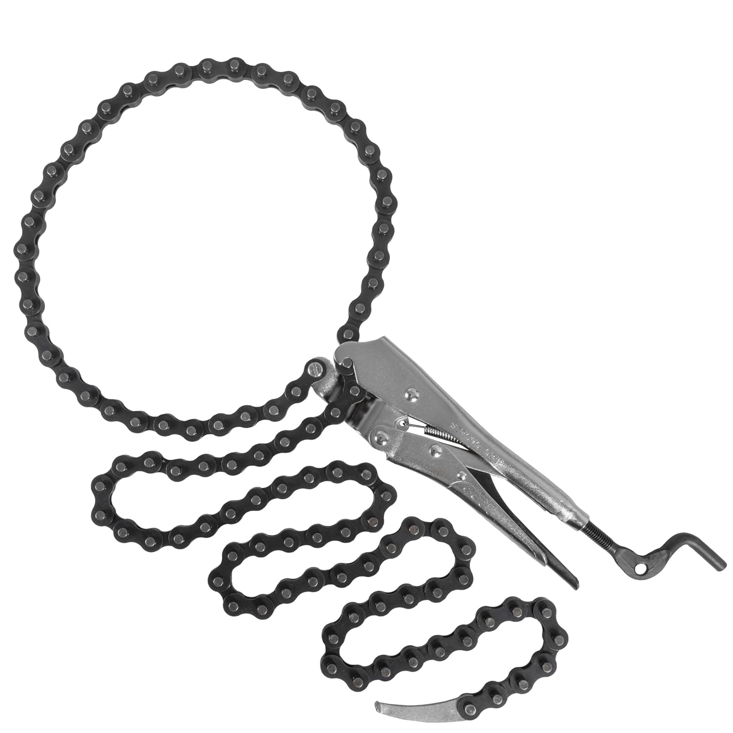 Strong Hand Tools Locking Chain Pliers 7 Inch with 62 Inch Chain, Heavy Duty Adjustable Chain Clamp for Welding, Automotive, Metalworking, Pipe and Exhaust Repair PFC762