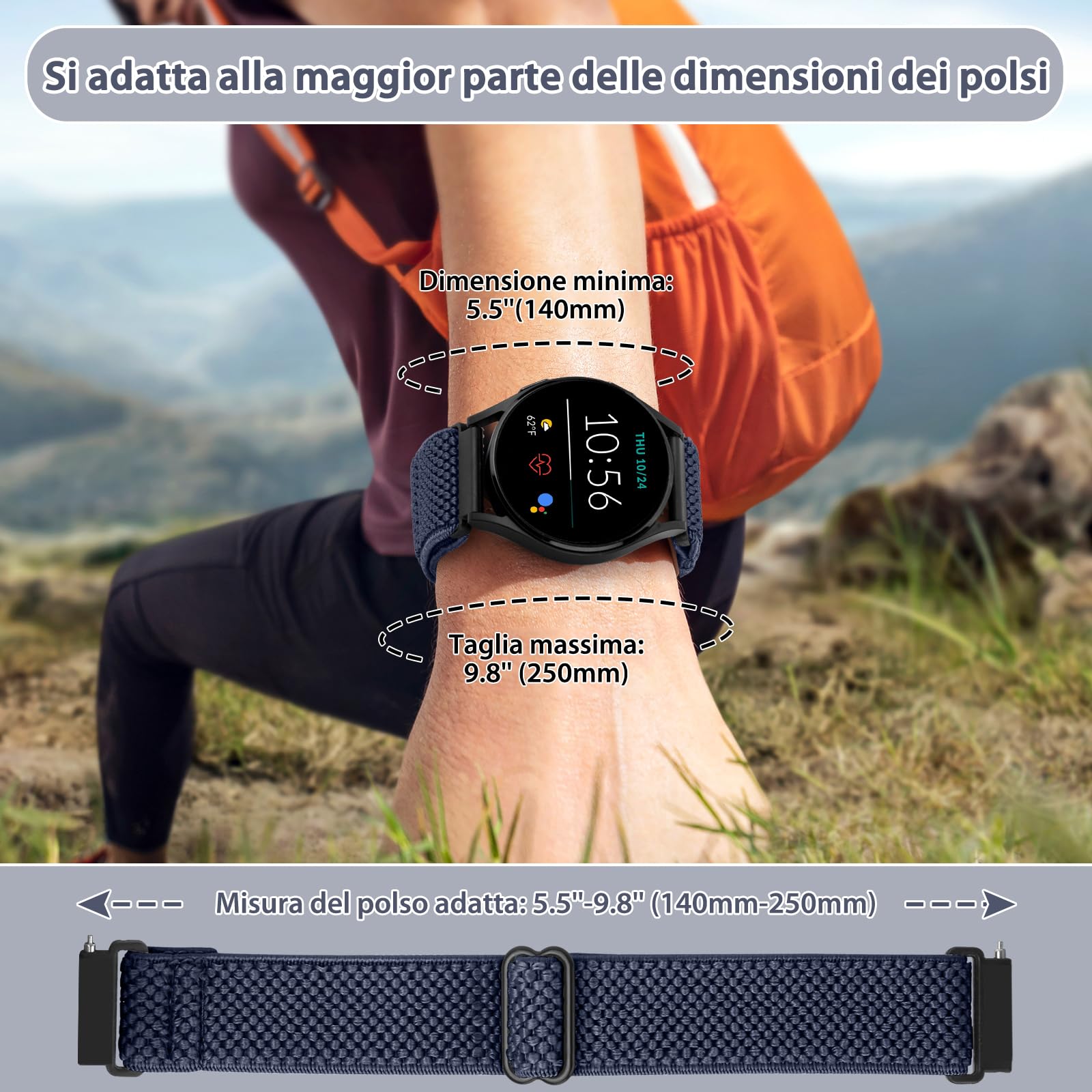 TumCez Regolabile Elastico Sgancio Rapido Cinturino Orologio in Nylon,18mm 19mm 20mm 22mm 24mm Cinturino per Samsung/Garmin/Fossil/Amazfit/Huawei Orologio per Uomo Donna