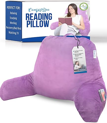 ComfortSpa Almohada de lectura para cama tamaño adulto, almohada de respaldo con brazos, bolsillos y funda lavable úsalo como almohada de espalda