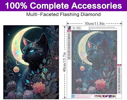 Miniatura 2 de croshom Kits de arte de diamantes de bricolaje con diamante redondo, kits de pintura de diamantes de gato 5D para adultos, pintura de diamante de