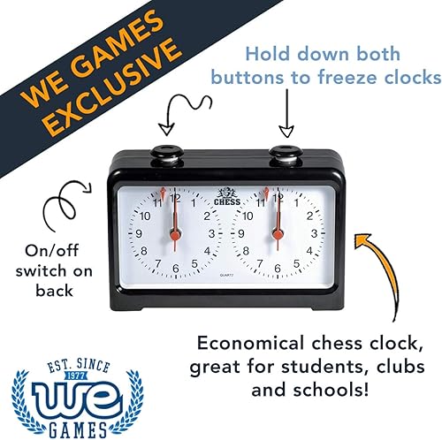 Miniatura 3 de WE Games Reloj de ajedrez analógico con tecnología de precisión de cuarzo, reloj temporizador de juego para ajedrez Blitz y ajedrez bala, reloj de