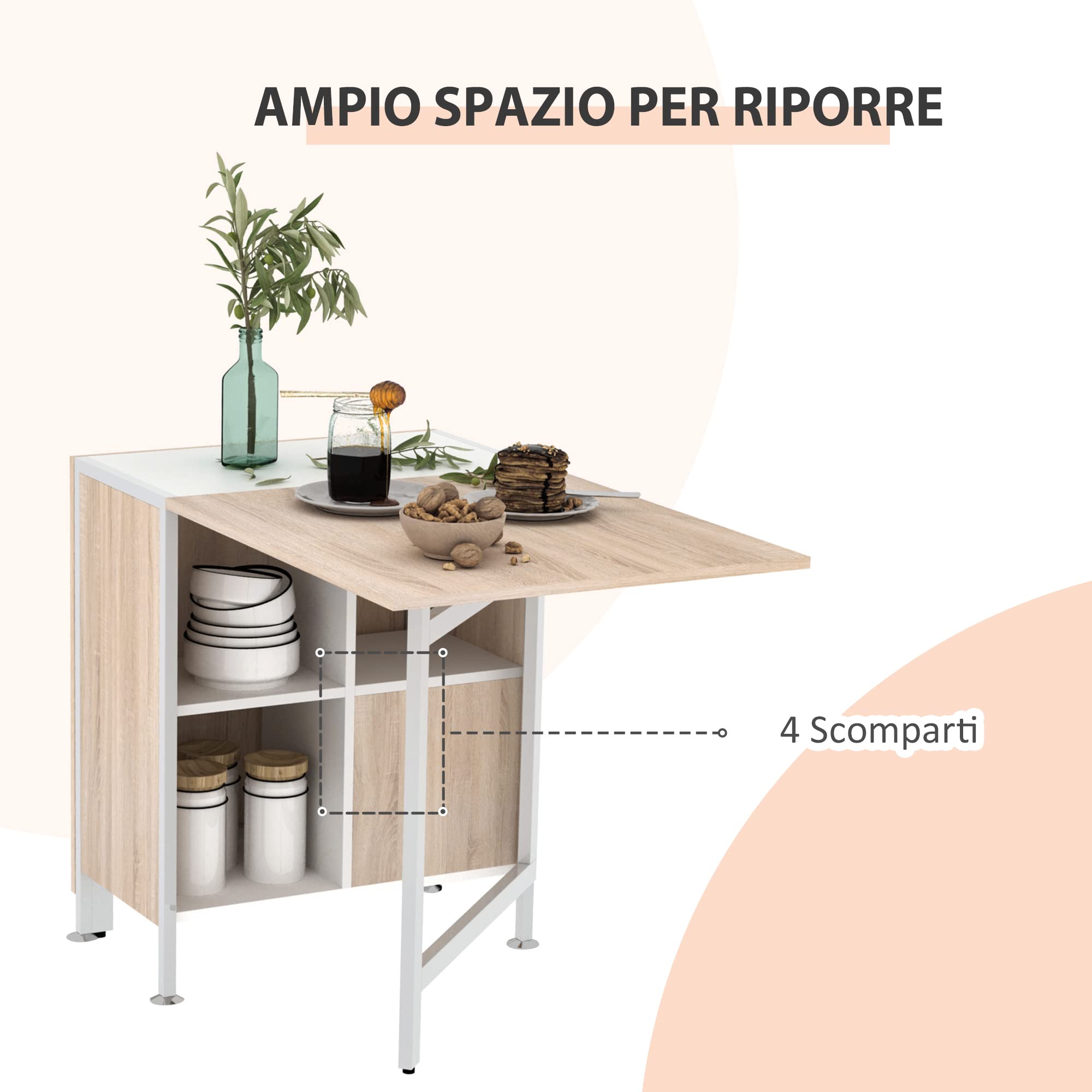 HOMCOM Tavolo Multiuso Design Pieghevole con 4 Scompartimenti 169 × 62 × 75cm