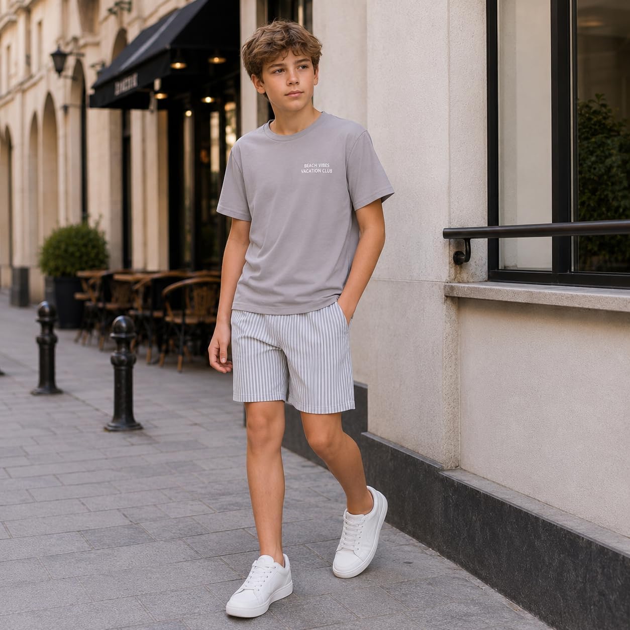 Boys 2 Piece Outfits Short Sleeve Lemon Graphic T-shirt and Striped Shorts Set Summer Casual Clothes Size 6-12
