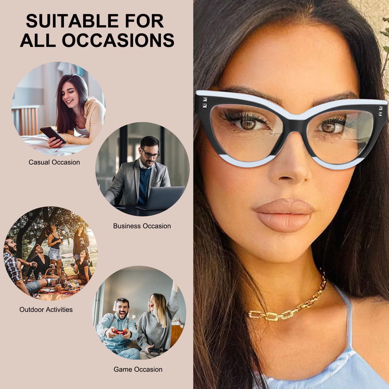 KFPH Cateye - Gafas de bloqueo de luz azul para ordenador, marcos de gafas de moda, lentes transparentes anti UV para mujer