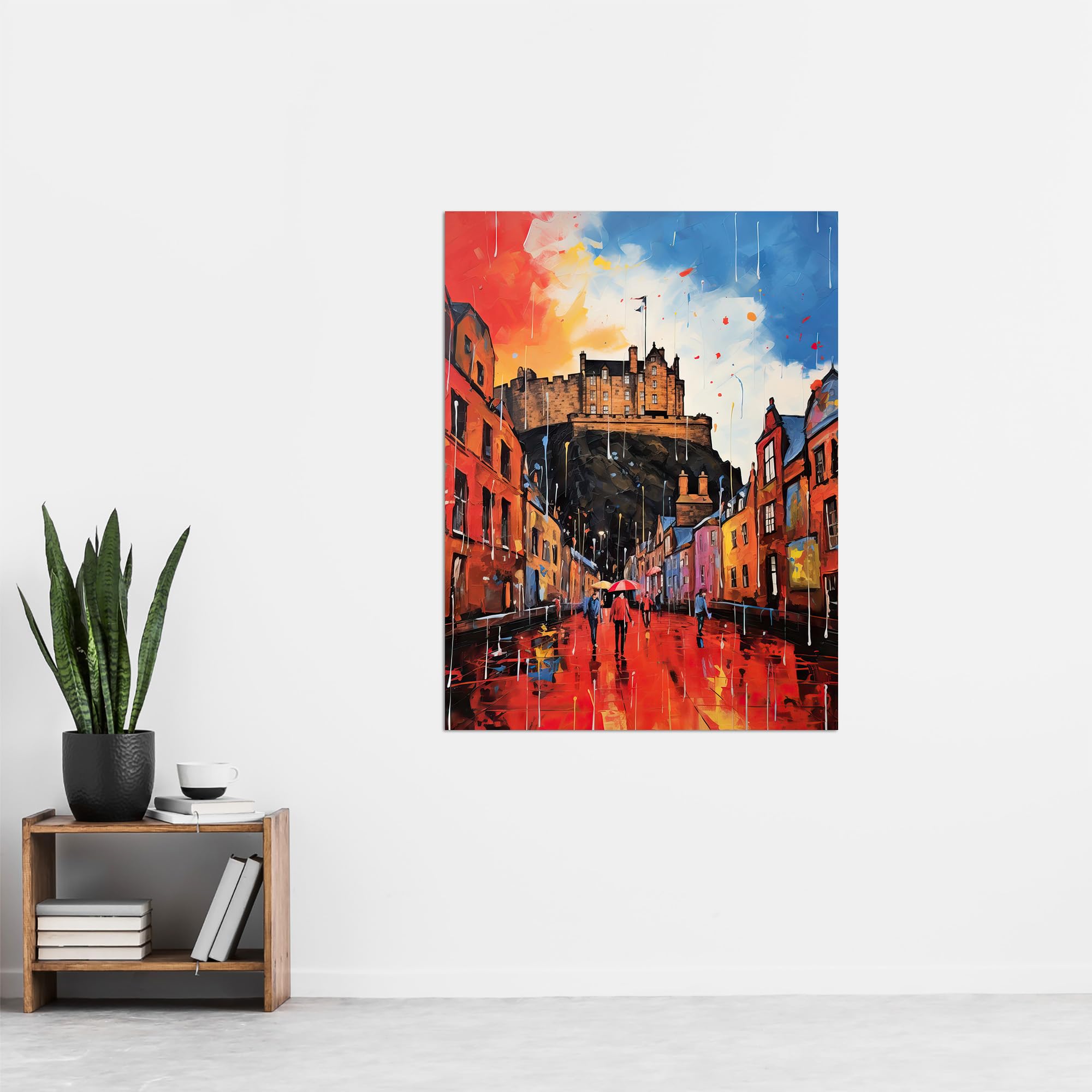 Artery8 Edinburgh Castle Vibrant Oil Painting Autumn Rain Cityscape Extra Large XL Wall Art Poster Print, Unframed 24X32", 81L x 61W cm - Image 4