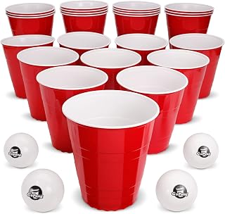 GoPong Giant Yard Pong Game: 24 x 110oz Red Cups + 4 XL Balls for Beer Pong, Flip Cup, Tailgates & Beach Parties