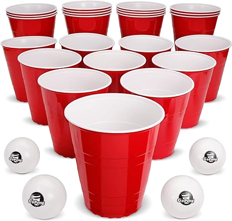 GoPong Giant Yard Pong Drinking Game for Adults – Indoor/Outdoor Lawn, Beach, and Tailgating Beer Pong Party Game – 24 Heavy Duty Giant Cups with 4 Balls