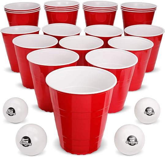 GoPong Giant Yard Pong Drinking Game for Adults – Indoor/Outdoor Lawn, Beach, and Tailgating Beer Pong Party Game – 24 Heavy Duty Giant Cups with 4 Balls