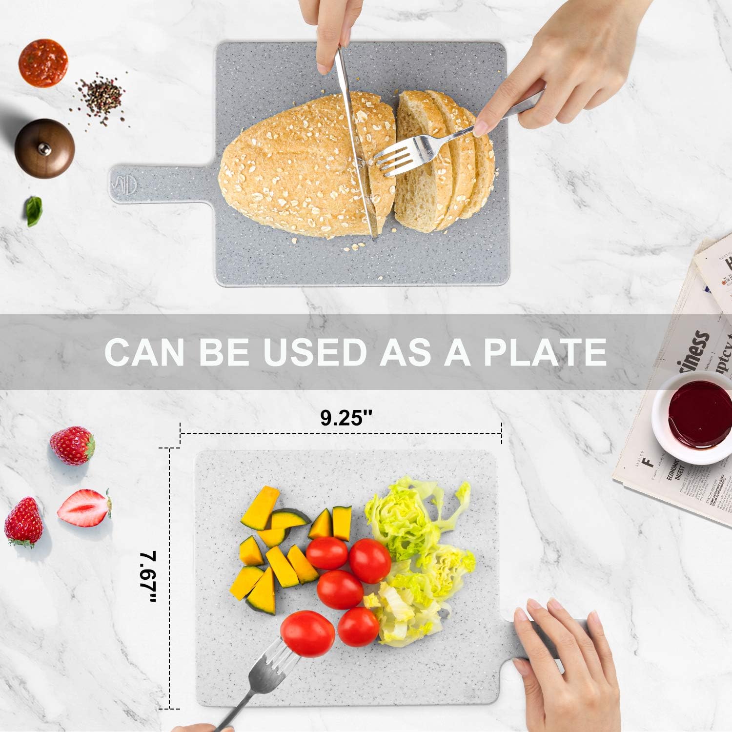 Black Friday - 80% OFF Chopping Board Set for Kitchen Holder, Index Small Plastic Cutting Board Easy-Grip Handle BPA Free, Dishwasher Safe, Thick Cutting Boards With Draining Rack & Food Icons for Kitchen, 9.45 x 7.88