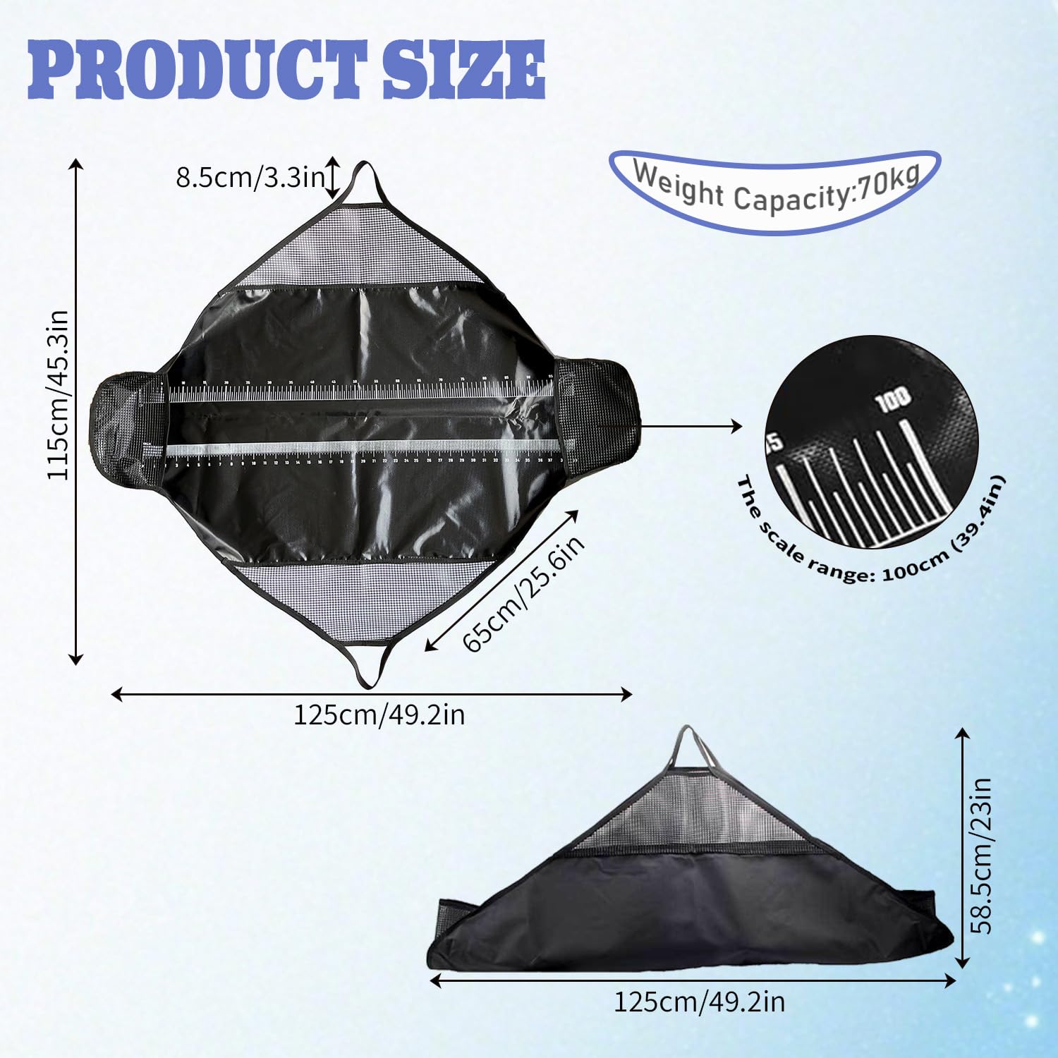 Abhakmatte Angeln 120 * 60 cm, Abhakmatte mit Maßband PVC Faltbare, Wasserdicht Fischmatte Karpfensack Angelmatte mit Griffen für Heavy Duty Raubfisch Barsche Karpfen Welse Transport Wiegen