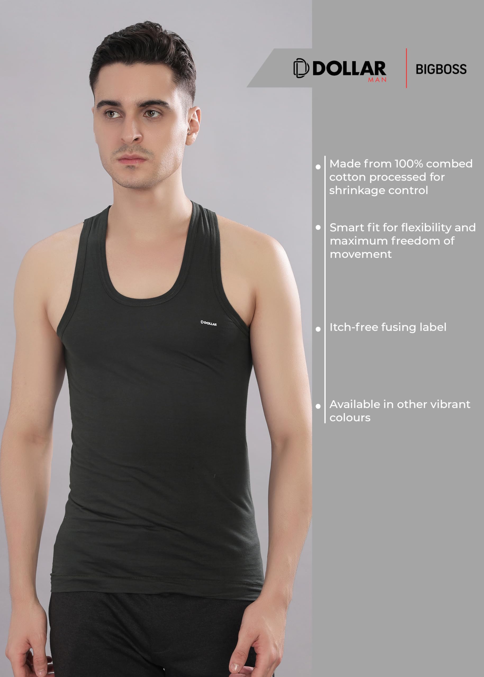 Dollar Bigboss Cotton Men's Assorted Pack Of 3 Regular Fit Vest (8905282747822_Mdve-01-Fine-Rn-Color-Po3-Co3-85) 4