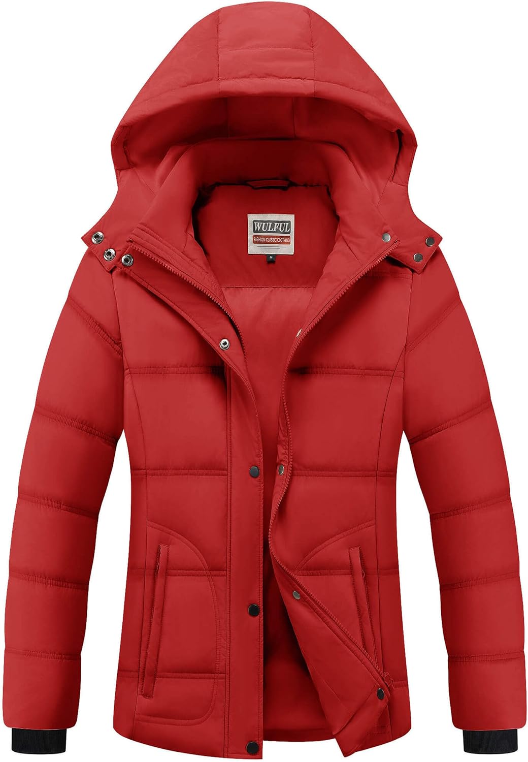 WULFUL Women's Winter Coats Lightweight Warm Thicken Puffer Jacket Waterproof Quilted Winter Jackets with Removable Hood