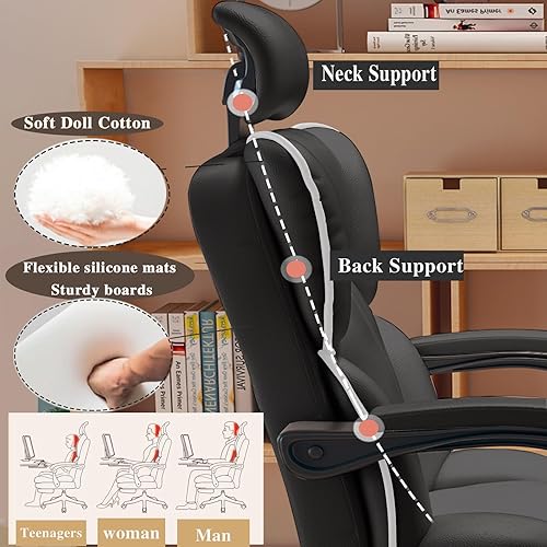 Miniatura 5 de Silla de oficina ejecutiva con reposapiés, respaldo alto, sillas de juegos de computadora, silla reclinable de piel sintética grande y alta, color