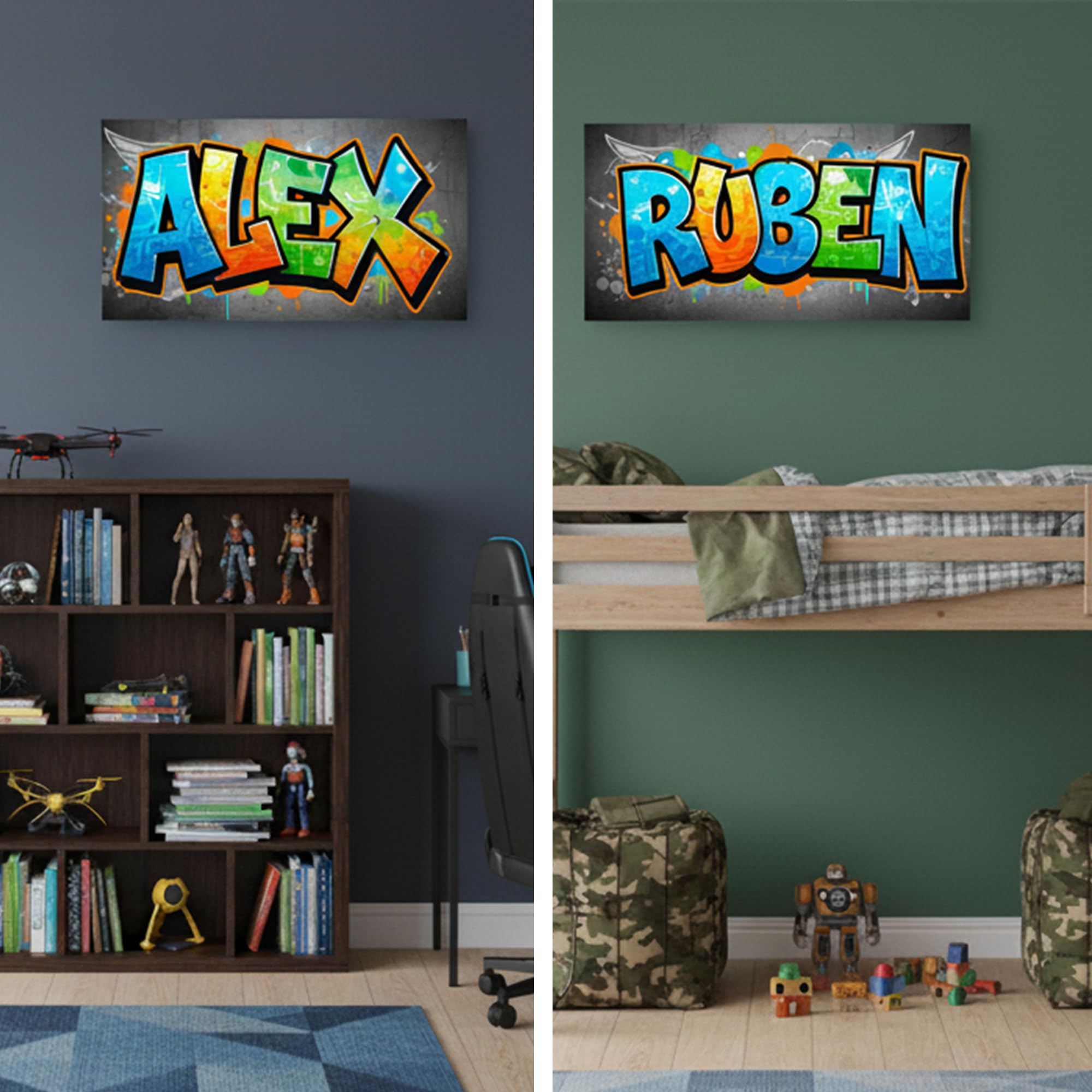 Triangle Déco - Lienzo personalizado para niños, cuadro de pared, diseño de graffiti azul, decoración de habitación infantil o adolescente, regalo personalizado nacimiento cumpleaños bautizo Navidad
