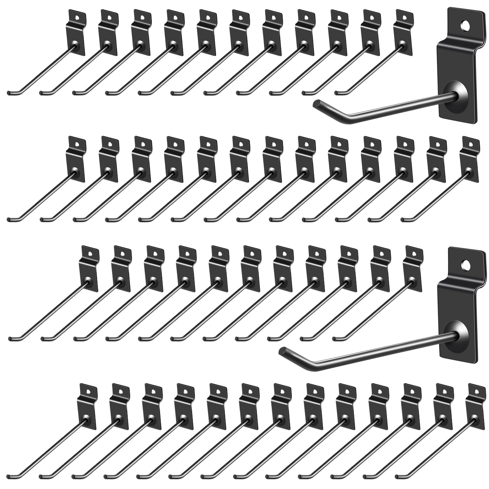 Moxweyeni 100 Pack Slatwall Hooks Panel Display Hooks Slat Board Peg Accessories Heavy Duty Hanging Shelf Brackets Metal Hangers for Garage Shop