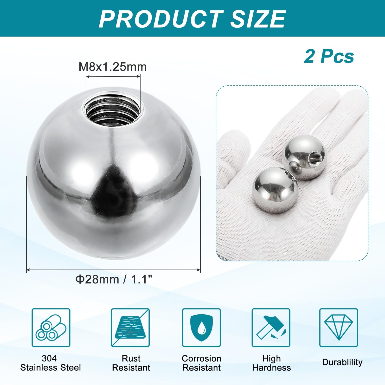 PATIKIL M8x28mm Ball Nuts Knob, 2pcs 304 Stainless Steel Round Solid Blind Hole Decorative Screw Cap Cover Machinery Handle Hardware - Image 2