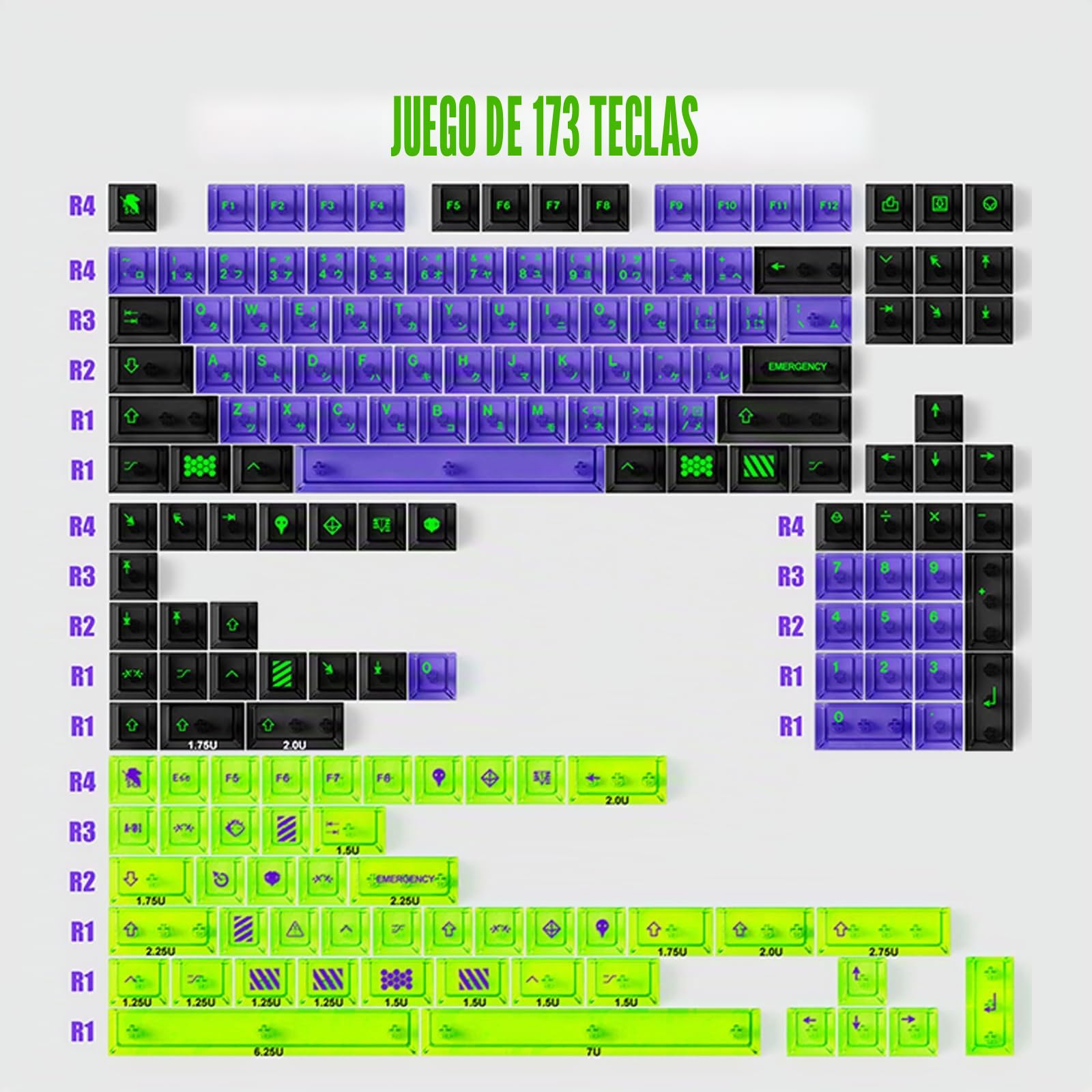 JakeTsai Juego de Teclas Transparentes de 173 Teclas, Teclas retroiluminadas de Perfil de Cereza, para interruptores mecánicos Cherry Gateron MX Teclado Mecánico (Transparente)