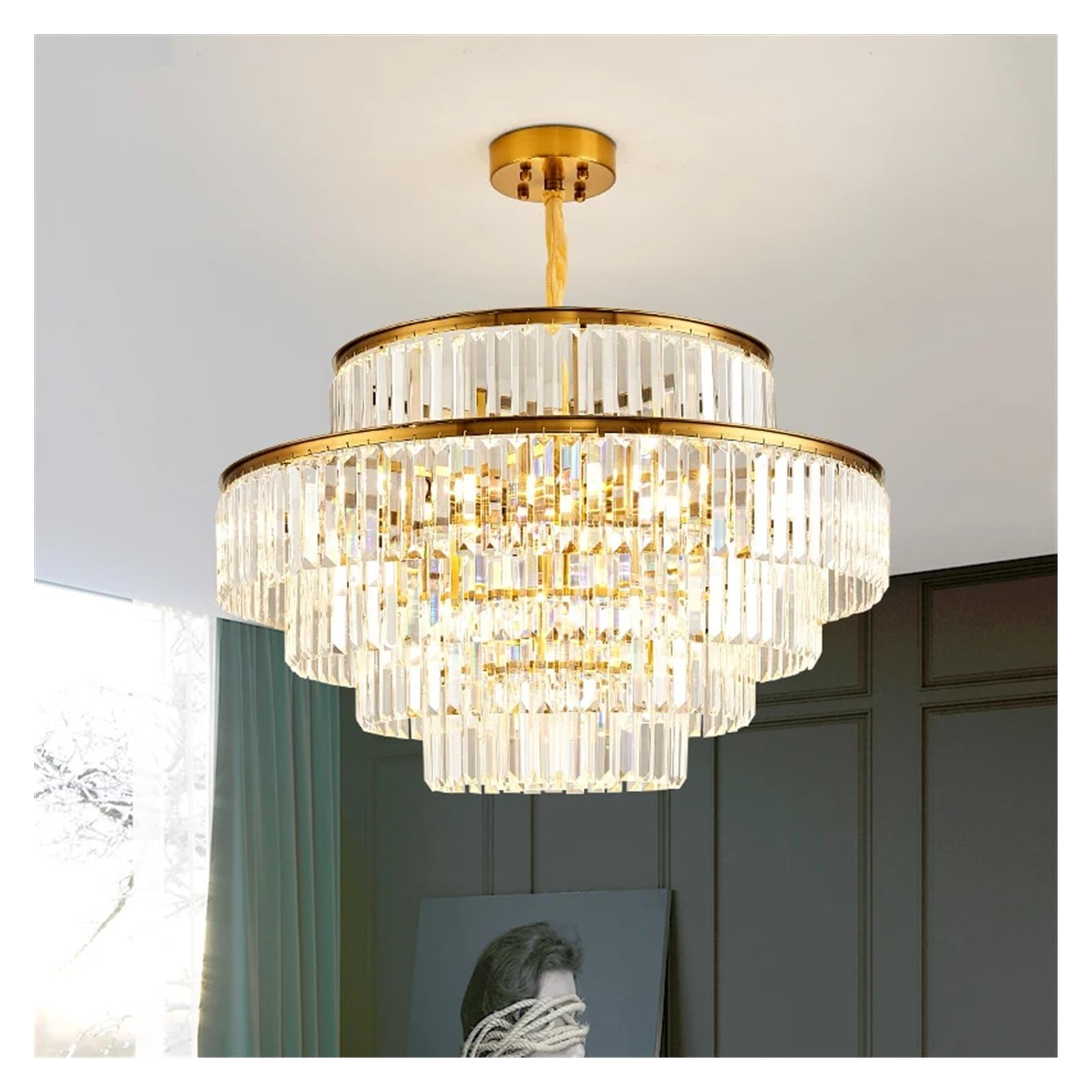 YEBMLP wysokiej klasy kryształowa lampa wisząca do hotelu, willi, przedpokoju, salonu, jadalni, kuchni, sypialni, wielowarstwowa (średnica 60 cm, wysokość 46 cm, ciepłe światło)