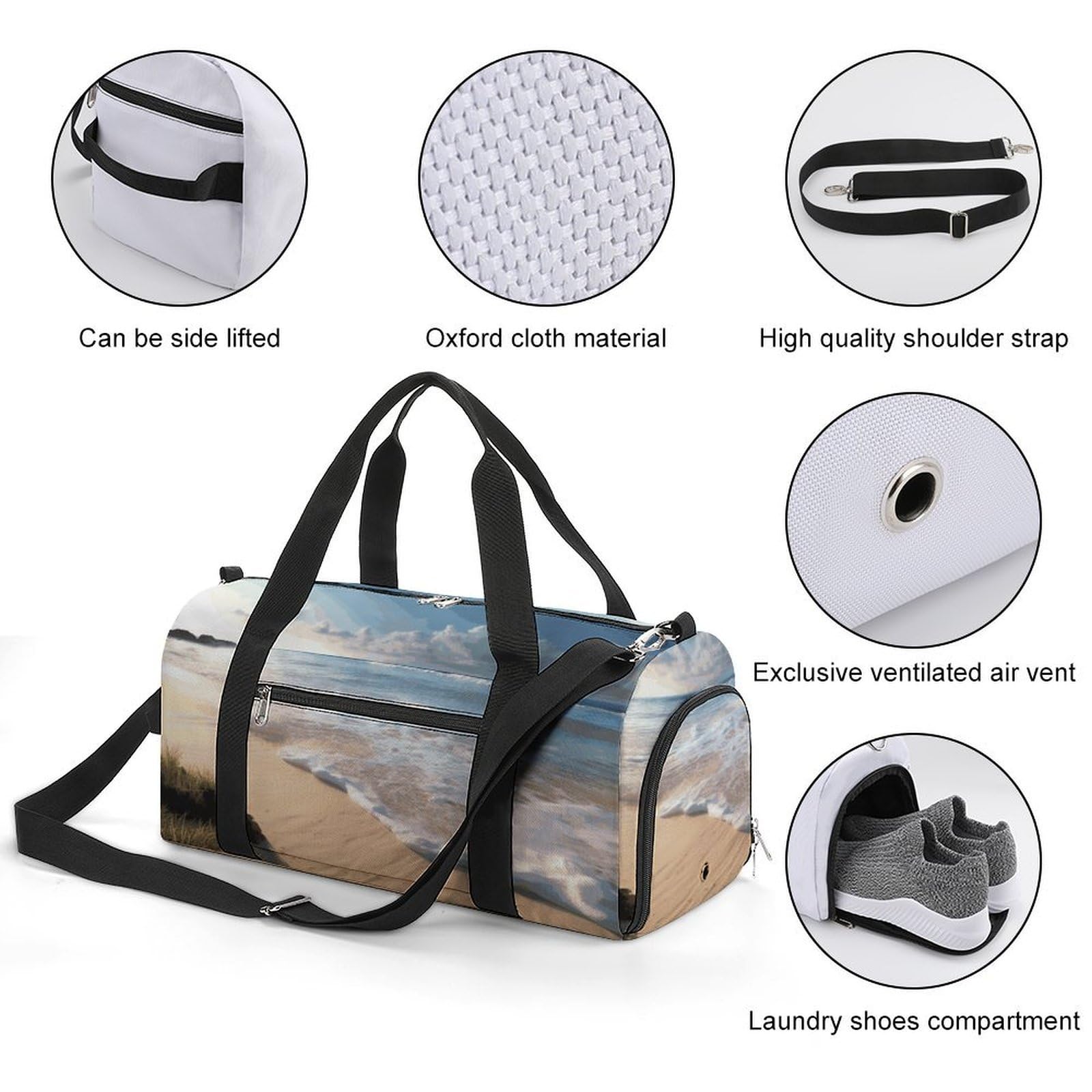 Serene Coastal - Bolsa de gimnasio ligera, bolsa de viaje con compartimento para zapatos, bolsa de gimnasio para mujer, para pasar la noche, fin de semana, yoga, gimnasio, viajes de negocios, deportes