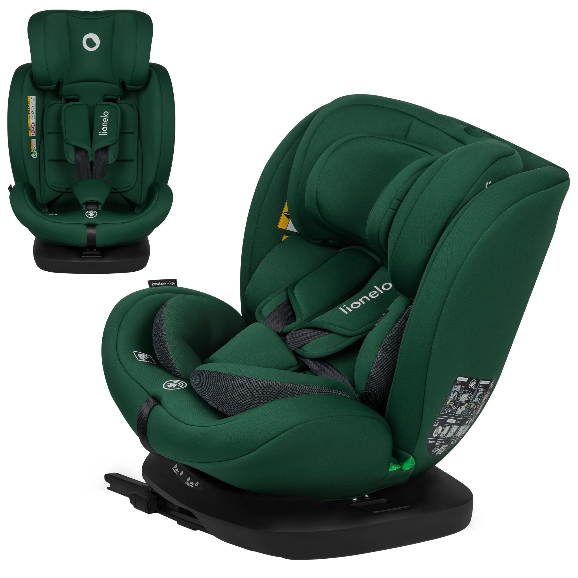 Lionelo Bastiaan i-Size 360° drehbarer Kindersitz Gruppe 0/1/2/3, 0-36 kg, 40-150 cm, 0-12 Jahre, ISOFIX+Top Tether, R129 zertifiziert, Seitenaufprallschutz, Memory-Foam Kopfstütze, Dri-Seat Einsatz