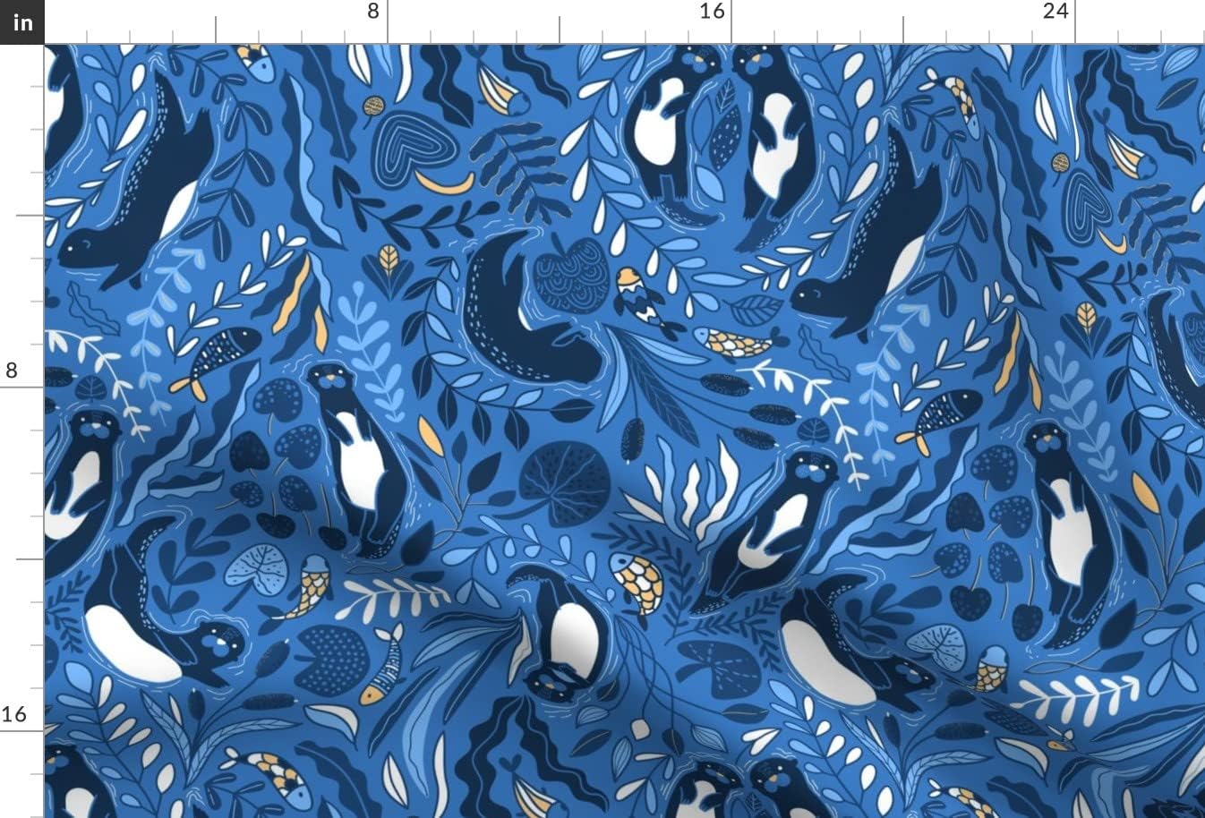 Spoonflower Fabric - Cute Otters Funny Animals Plants Underwater Leaves Navy White Blue Printed on Minky Fabric by The Yard - Sewing Baby Blankets Quilt Backing Plush