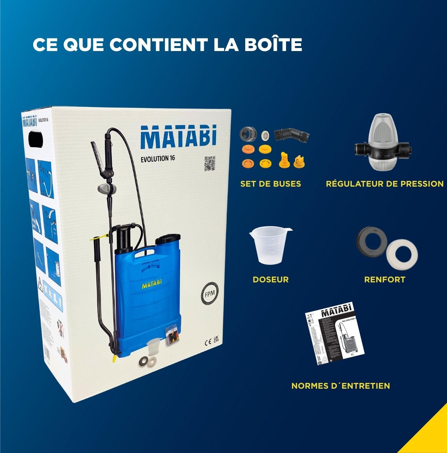 Pulvérisateur de jardin Matabi Evolution 16L – Manille inox – Buses variées