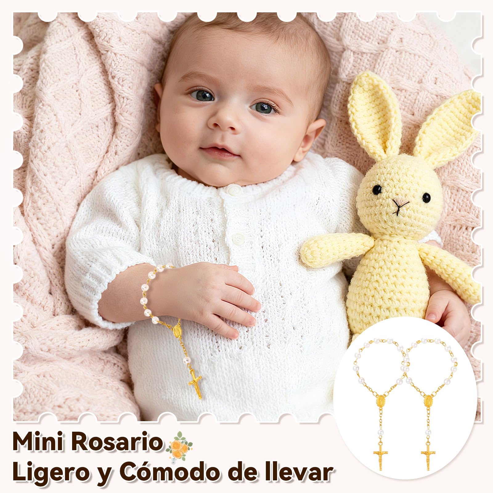 LEMESO 20 Piezas Recuerdos para Bautismo Comunión Rosario con Cruz Decorativo, Regalos Bautizo para Invitados, Detalles de Boda y Baby Shower, Dorado