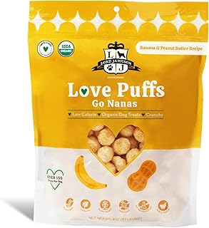 Lord Jameson Go Nanas | Light & Crunchy Love Puffs Collection | Organic Dog Treats, Peanut Butter and Banana Recipe, Gluten-Free, Preservative-Free, USDA Certified Organic. Made in USA