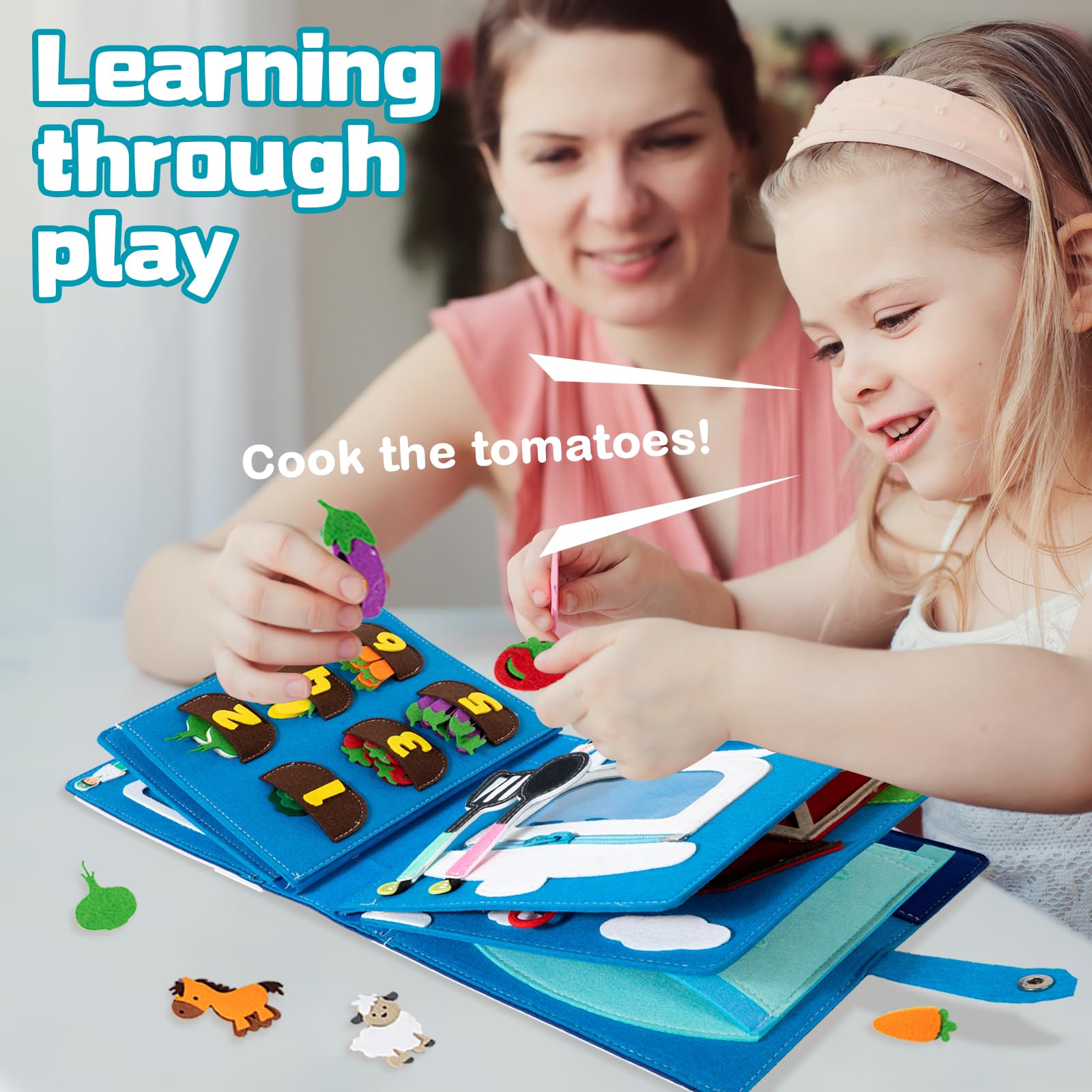 Adena Montessori Busy Book ab 3 Jahre Beruf Stoffbuch Filz 10 Seiten Quiet Book Activity Board Lernspielzeug Geschenk ab 4 5 6 Jahre Mädchen Junge