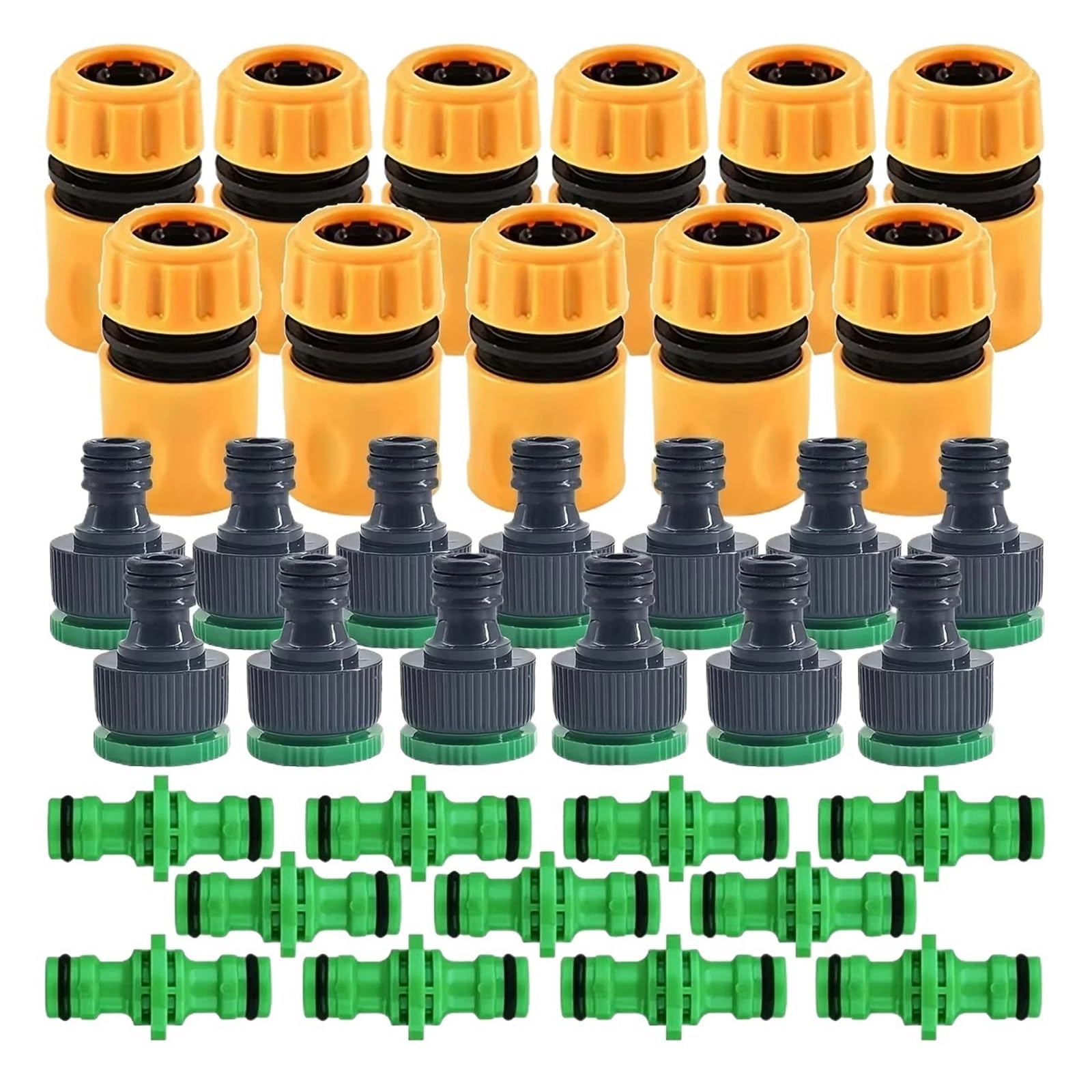 Conector rápido for grifo de manguera, adaptador roscado for agua 3/4 y 1/2 pulgadas, for riego jardín, 35 Uds
