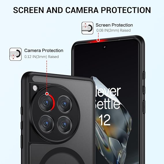 GaoBao Compatible with OnePlus 12 Case,[Compatible with MagSafe] [Military Grade Drop] Slim Thin Shockproof Translucent Matte Back Anti Scratch Protective Cover Case for OnePlus 12 5G,6.82,Black