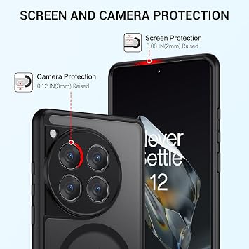 GaoBao Compatible with OnePlus 12 Case,[Compatible with MagSafe] [Military Grade Drop] Slim Thin Shockproof Translucent Matte Back Anti Scratch Protective Cover Case for OnePlus 12 5G,6.82,Black