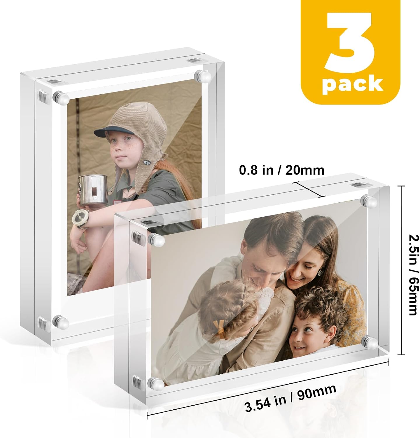 3Pack Acrylic Polaroid Picture Frames 2.5x3.5, Wallet Size Tabletop Display