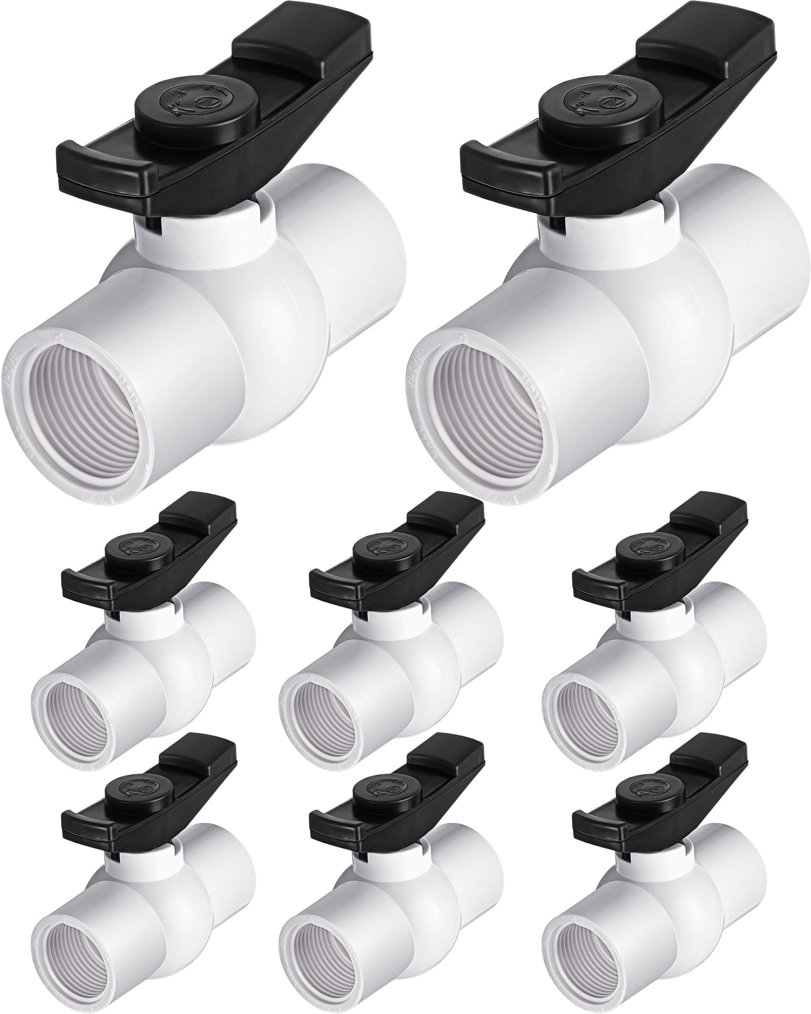 Photo 1 of 8 Pcs PVC Ball Valve Shut off Ball Valve Threaded with Easy to Rotate and Handle Rated at 150 PSI Water Valve for Agricultural Irrigation System Cold Water Supply Pool Sewage Pipes (1 inch)
