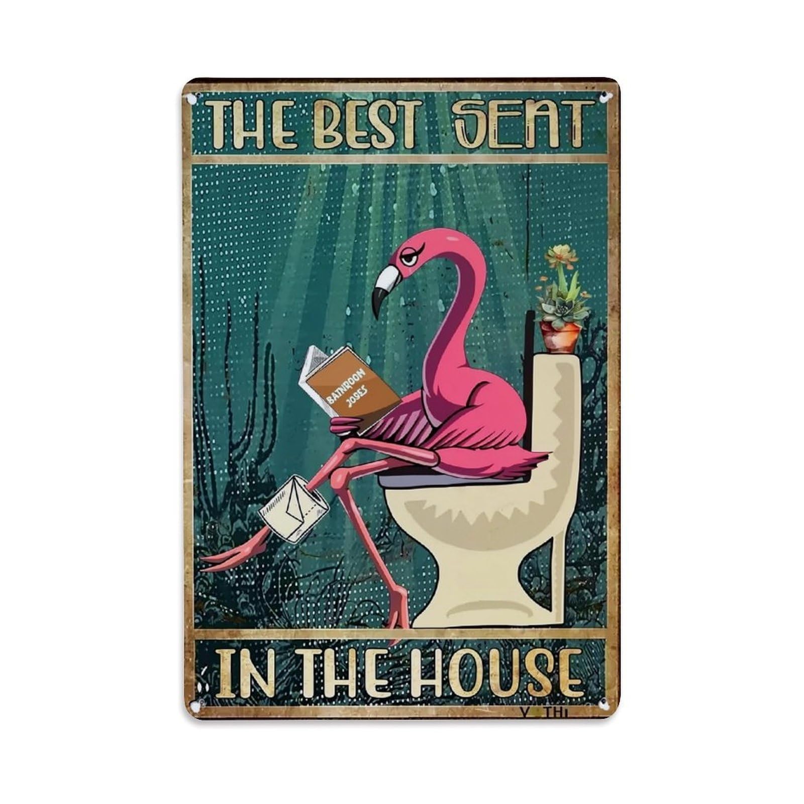 Nestemfo Vintage Flamingo Reading Book On Toilet Tin Sign Metal Sign, Living Room,Bar, Home, Bedroom Wall Decor,Retro Metal Poster 8X12 Inches