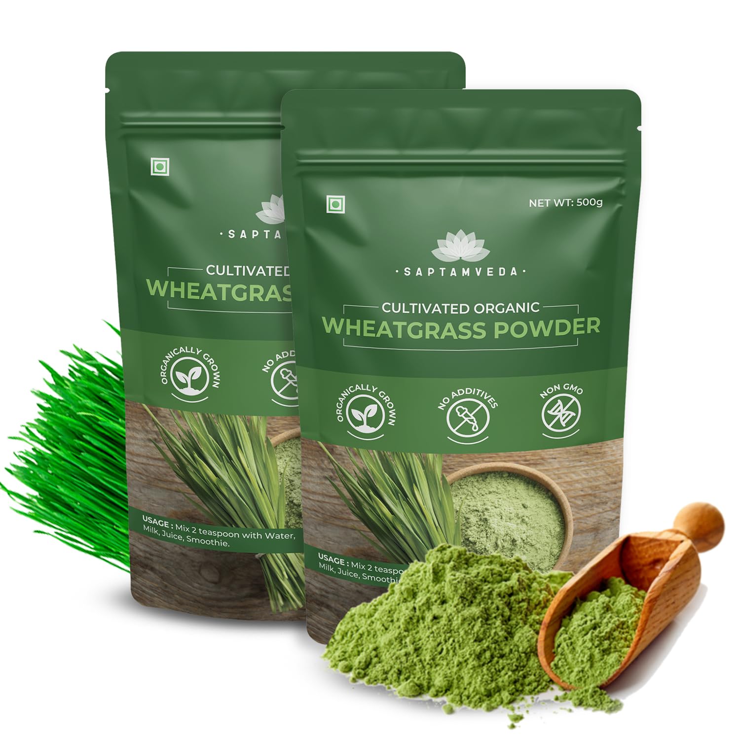 SAPTAMVEDA 100% Organic Wheat Grass Powder 1 Kg (500 Gm (Pack of 2) Non-GMO, Vegan, Superfood | Antioxidant, Energy, Det