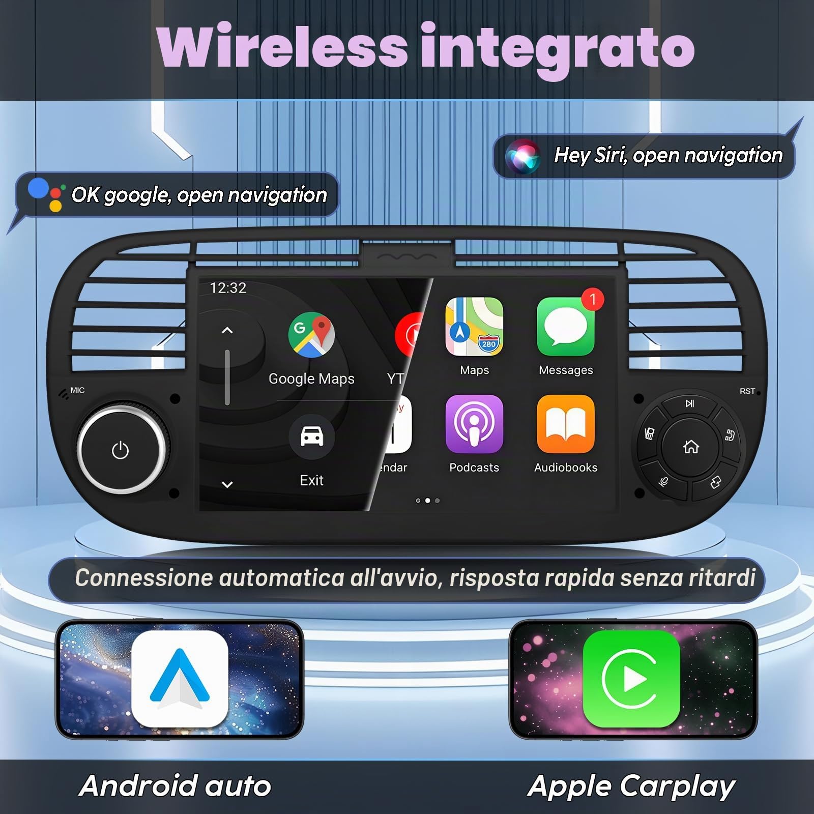 Autoradio Linux, avvio 3-5s compatibile con Fiat 500 2007-2015