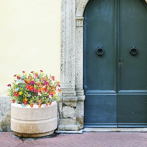 Miniatura 3 de Flores de imitación para macetas de exterior, resistentes a los rayos UV, 4 plantas artificiales de seda, flores de plástico para exteriores, hogar