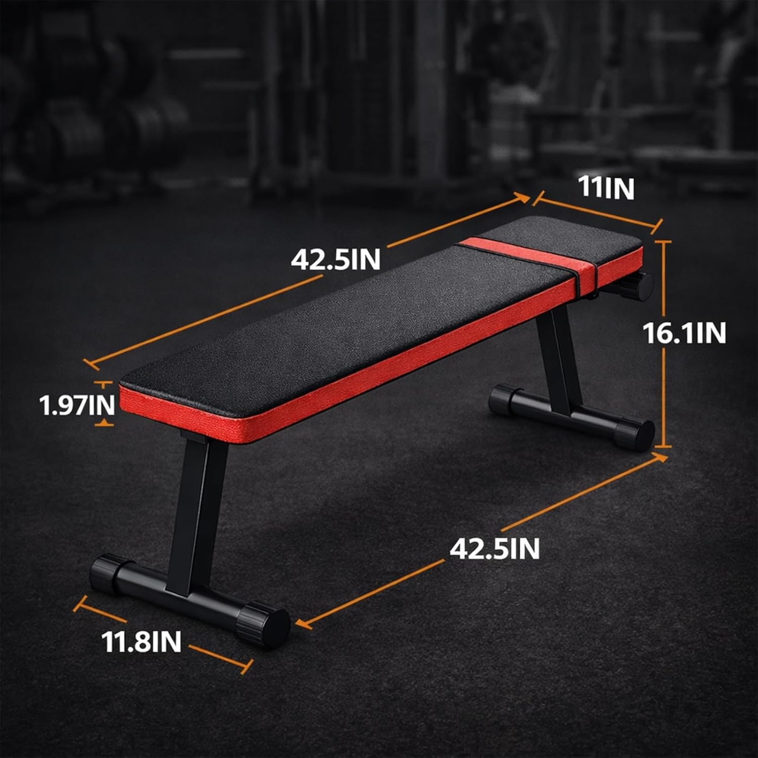 Foldable Weight Bench for Home Gym Flat Workout Bench for Dumbbell Training Bench Press and Full Body Strength Training Compact Exercise Bench with 2.4 Inch Cushion for Apartment Bedroom Garage Use