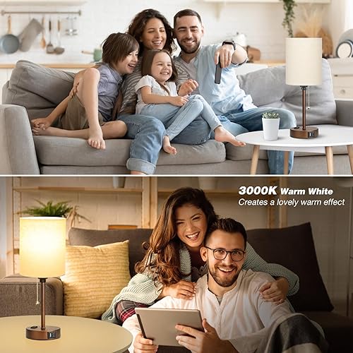 Miniatura 142 de Lámparas de noche pequeñas, 3 modos de color, blanco roto 3000K 4000K 5000K Lámparas de dormitorio con puertos USB C y A, lámparas de mesa de cadena