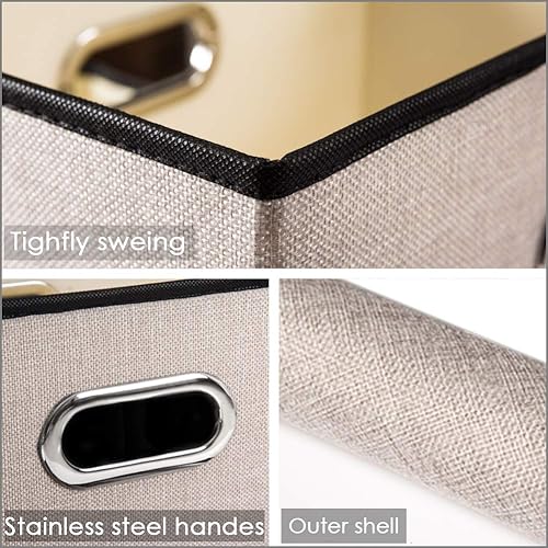 Miniatura 4 de PRANDOM Contenedor de almacenamiento plegable con tapa 1 unidad Caja de almacenamiento decorativa de tela de lino, cesta organizadora con asas,