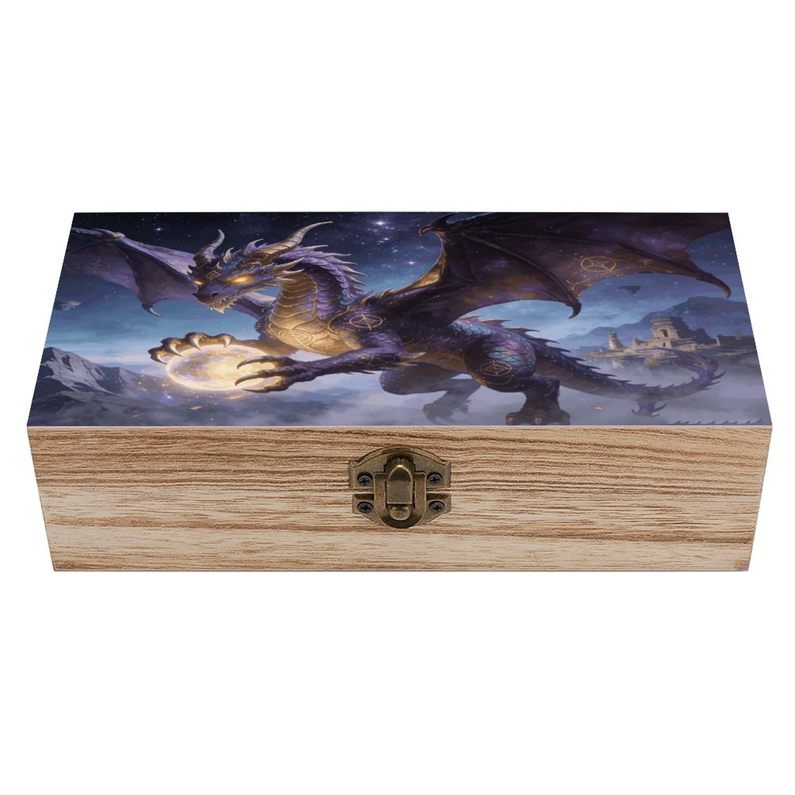 LZQPOEAS Fantasy Dragon Wooden Keepsake Box Wooden Storage Box Container with Hinged Lid Beautiful Wood Memory Box Decorative Jewelry Case for Crafts Art Hobbies & Trinket Storage