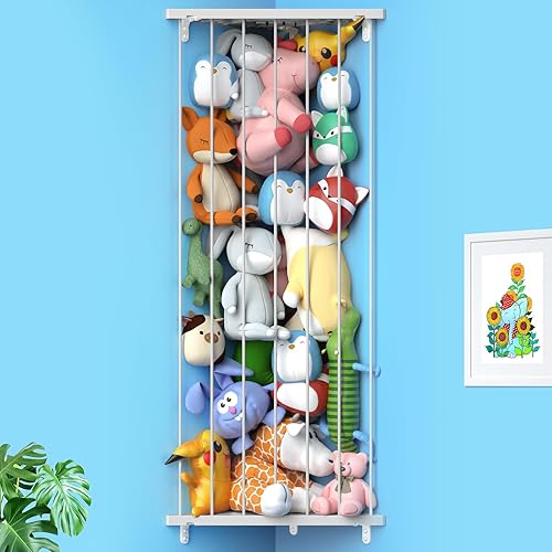 Miniatura 26 de Organizador de Estante de Almacenamiento de Animales de Peluche (Patentado) - Soporte de Animales de Peluche de Esquina con Longitud Ajustable -