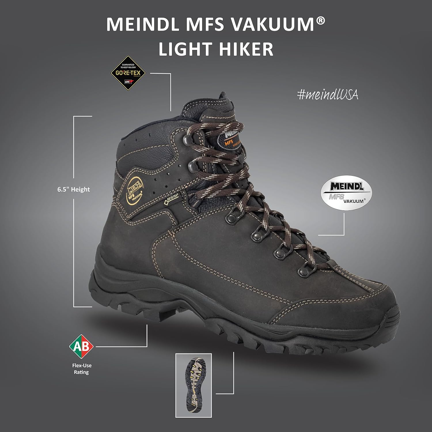 Meindl Men's MFS-Vakuum Light Hiker | Gore-Tex Waterproof Hiking Boots | Backpacking Boots | Integrated Memory-Foam-System |All Leather | Made in Italy
