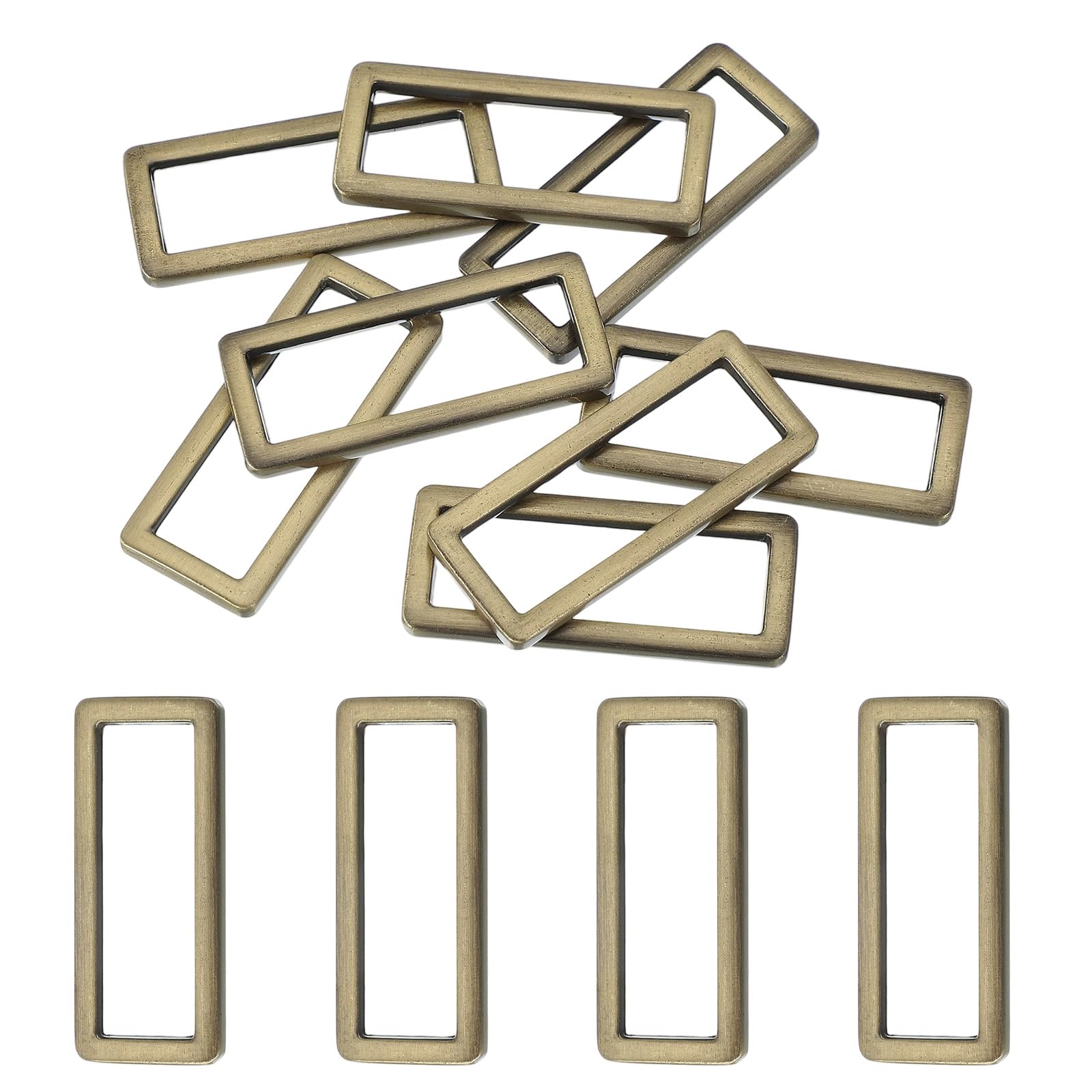 sourcing map 8pcs Metal Flat Rectangle Ring, 26mm(1inch) Metal Rectangular Buckle Rings Square Strap Webbing Loop for Bag Belt Purse DIY Craft, Brass
