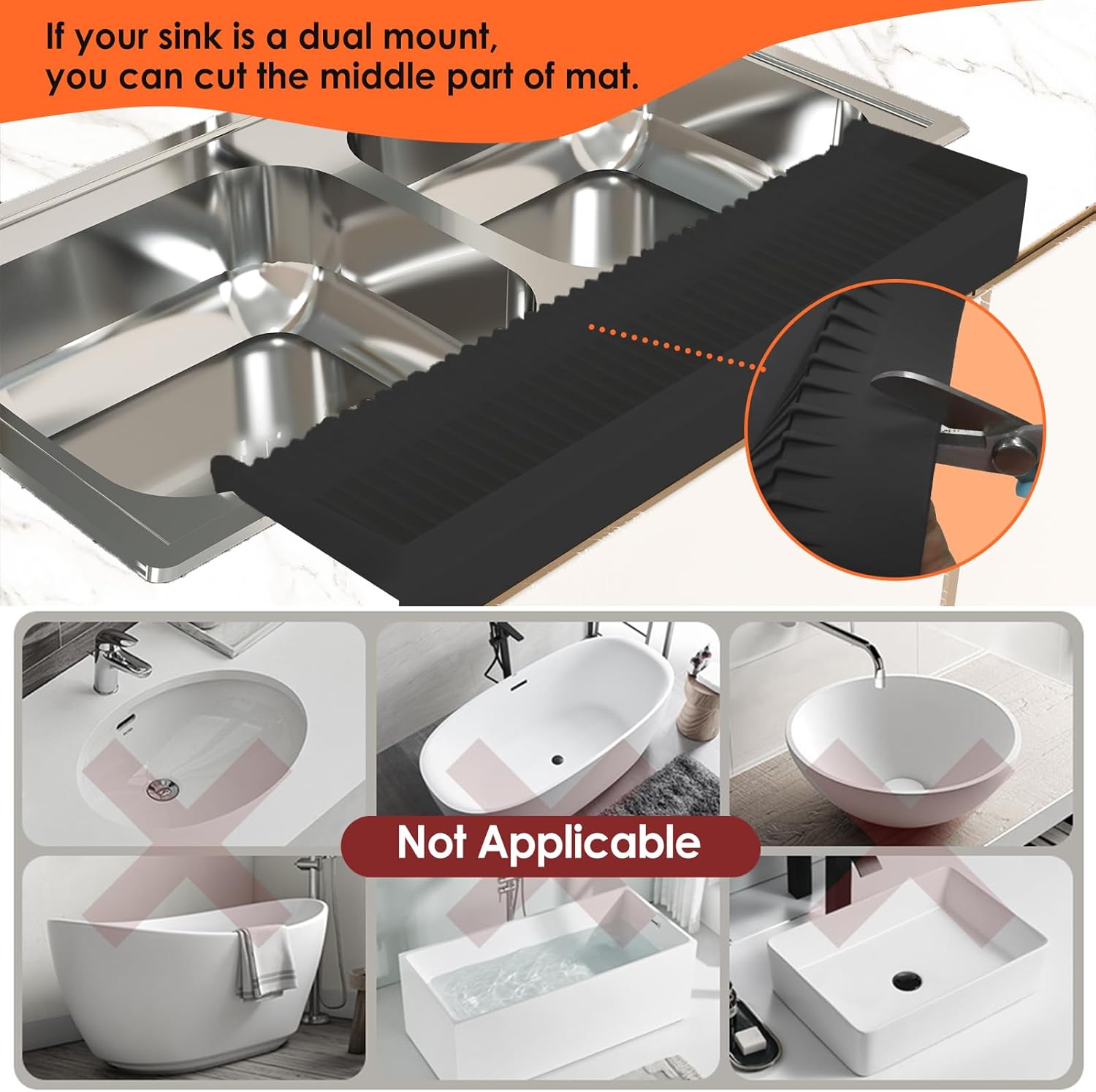 Silicone Sink Edge Protector ＆Splash Guards, 5° Upgrade Multifunction Sink Accessorie, Splash Guard For Bathtub Sink, Countertop Protectors For Kitchen Sink Stainless Steel, Granite, Quartz, Black